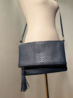 Gigi New York Navy Textured Crossbody Bag with Tassel